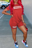 Red Fashion Casual Letter Print Basic O Neck Short Sleeve Two Pieces