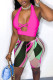 Rose Red Sexy Print Hollowed Out Patchwork Halter Sleeveless Two Pieces
