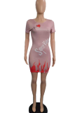 Pink Casual Print Letter O Neck Pencil Skirt Dresses