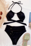 Black Fashion Sexy Solid Backless Swimwears