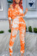Orange Casual Print Tie Dye Fold O Neck Long Sleeve Two Pieces