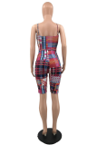 Red Sexy Print Patchwork Halter Skinny Rompers