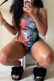 Multicolor Fashion Sexy Print Backless Swimwears