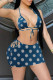Blue Fashion Sexy Print Backless Strap Design Swimwears
