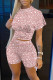 Pink Casual Print Patchwork O Neck Short Sleeve Two Pieces