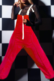 Red Casual Solid Patchwork Spaghetti Strap Loose Jumpsuits