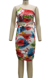 White Sexy Print Patchwork One Shoulder Sleeveless Two Pieces