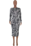Black Sexy Print Patchwork Half A Turtleneck Long Sleeve Two Pieces