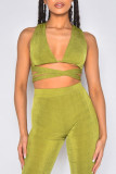 Orange Sexy Solid Bandage Hollowed Out Patchwork V Neck Sleeveless Two Pieces