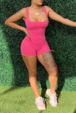 Grey Sexy Solid Hollowed Out Square Collar Skinny Rompers