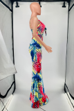 Red Sexy Print Patchwork Spaghetti Strap Trumpet Mermaid Dresses