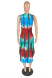 Green Fashion Casual Tie Dye Printing O Neck Vest Dress