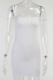 White Sexy Solid Patchwork Spaghetti Strap Sling Dress Dresses