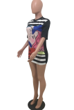 Black Casual Print Patchwork O Neck Straight Dresses
