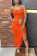 Orange Sexy Casual Solid Slit Spaghetti Strap Sleeveless Two Pieces