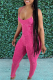 Rose Red Sexy Solid Patchwork Spaghetti Strap Skinny Jumpsuits