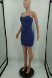 Deep Blue Sexy Solid Chains Spaghetti Strap Pencil Skirt Dresses