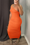 Red Fashion Sexy Solid Backless One Shoulder Sleeveless Dress