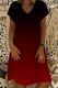 Burgundy Casual Gradual Change Patchwork V Neck Short Sleeve Dress Dresses