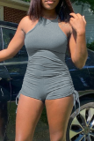 Grey Sexy Solid Patchwork O Neck Skinny Rompers