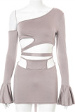 Green Fashion Sexy Solid Bandage Hollowed Out Oblique Collar Long Sleeve Two Pieces