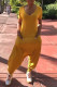 Yellow Fashion Casual Solid Pocket V Neck Regular Jumpsuits