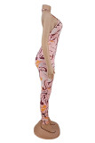 Pink Fashion Sexy Print Backless Halter Skinny Jumpsuits