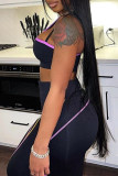 Black Casual Sportswear Print Vests Pants One Shoulder Sleeveless Two Pieces