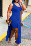 Blue Street Solid Slit U Neck Two Pieces