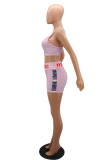 Pink Sportswear Print Patchwork Square Collar Sleeveless Two Pieces