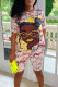 Pink Casual Print Patchwork V Neck Short Sleeve Two Pieces