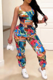 Multi-color Fashion Casual Print Vests Pants U Neck Sleeveless Two Pieces