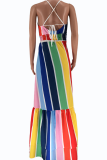 Red Sexy Striped Patchwork POLO collar Cake Skirt Dresses