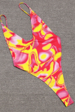 Pink Sexy Patchwork Tie-dye Swimwears