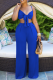 Peacock Blue Sexy Solid Bandage Patchwork Spaghetti Strap Sleeveless Two Pieces