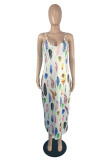 Multicolor Sexy Casual Print Backless Spaghetti Strap Sleeveless Dress