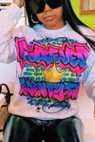 White Sexy Print O Neck Outerwear