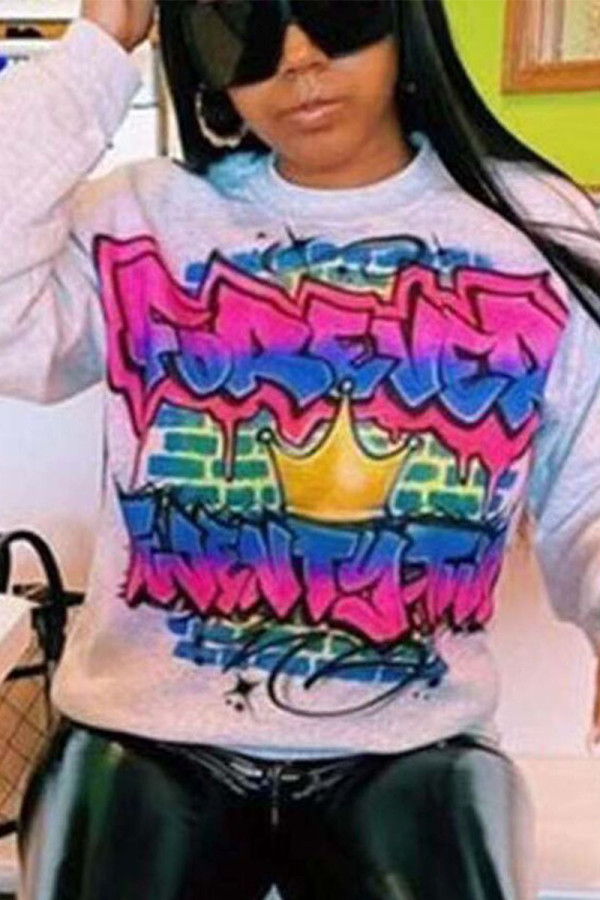 White Sexy Print O Neck Outerwear