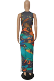 Black Sexy Print High Opening Square Collar Pencil Skirt Dresses