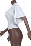 White Fashion Solid Patchwork Asymmetrical O Neck T-Shirts