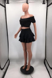Rose Red Sexy Casual Solid Backless Off the Shoulder Short Sleeve Two Pieces