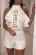 White Sexy Solid Hollowed Out Half A Turtleneck Skinny Rompers