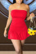 Red Sweet Solid Patchwork Flounce Strapless A Line Dresses