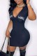 Black Fashion Casual Letter Embroidery Basic Zipper Collar Short Sleeve Dress