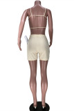 Light Yellow Sexy Casual Solid Backless Spaghetti Strap Sleeveless Two Pieces