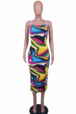 Multicolor Fashion Sexy Print Backless Spaghetti Strap Sleeveless Dress