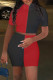 Black Red Fashion Casual Patchwork Basic Turtleneck Short Sleeve Two Pieces