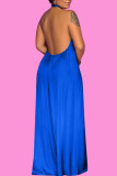 Blue Casual Solid Patchwork Backless Halter Loose Jumpsuits