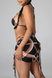 Black Sexy Print Patchwork Swimwears