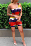 Red Fashion Casual Print Backless One Shoulder Sleeveless Two Pieces